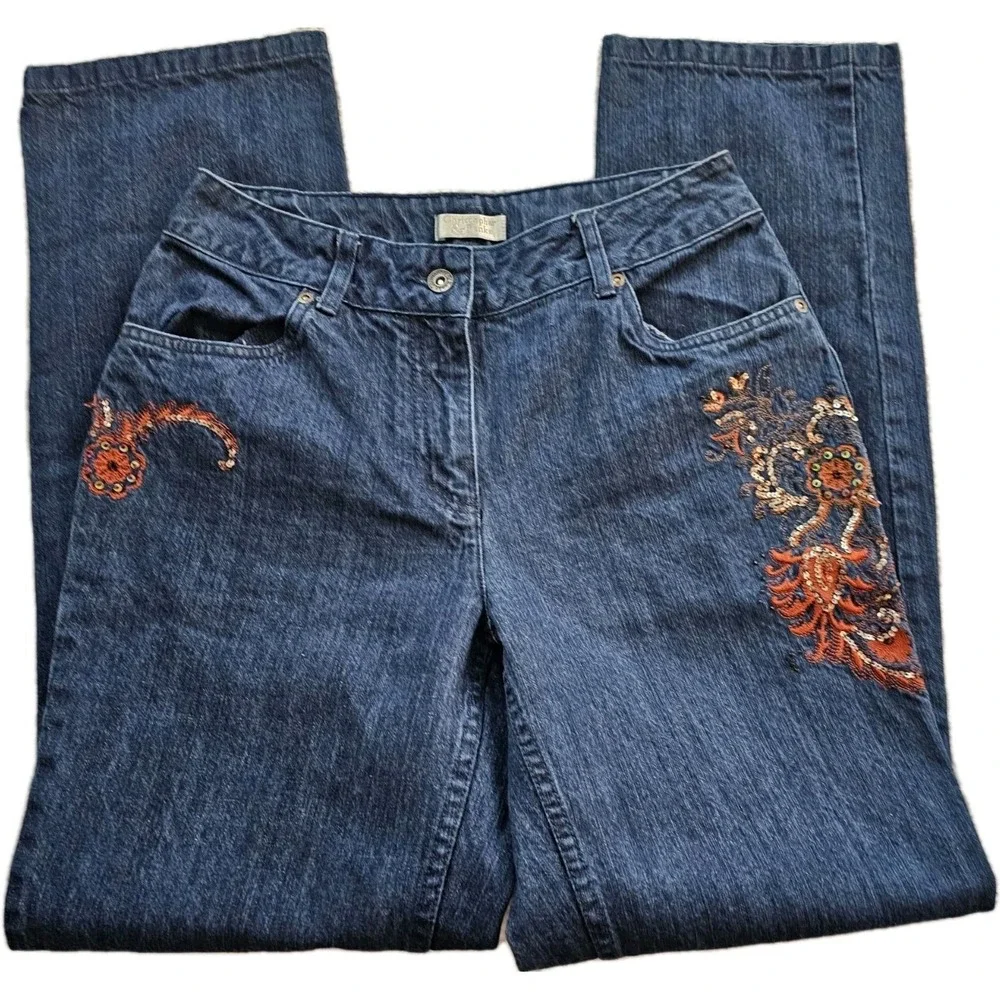 Christopher & Banks Women's Blue Embroidered Boot Cut Denim Jeans Size 6 28x31 - Picture 5 of 16